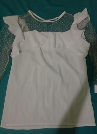 Белая блузка с сеточкой в горошек(42р)
