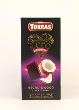 Шоколад черный с кокосом без сахара и глютена Torras Zero 125г...