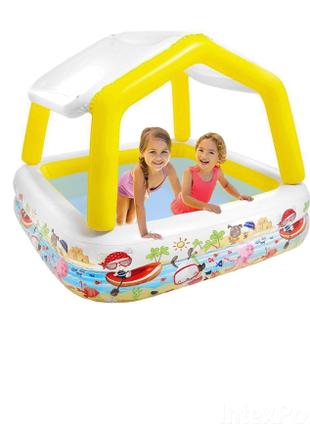 Детский игровой водный надувной бассейн со съемным навесом ква...