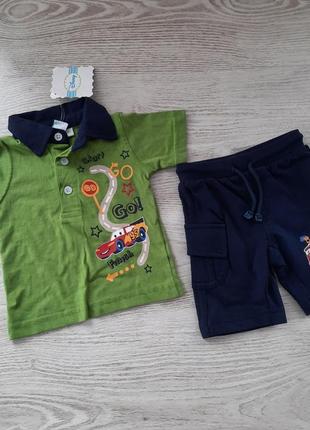 Летний комплект набор шорты и  футболка поло disney 62,68,74