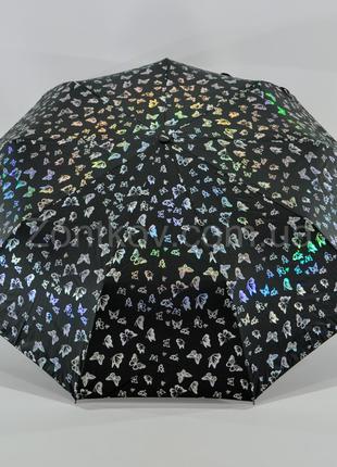 Женский зонтик полуавтомат с бабочками черный