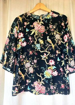 Блузка принт цветы птица кофта блуза сорочка