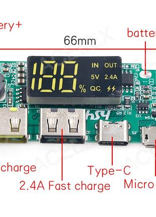 Плата POWER BANK 5V 2.4A 2USB Type-C/micro/lightning USB LED D...
