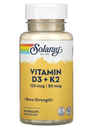 Solaray, витамины D3 и K2, без сои, 60 растительных капсул