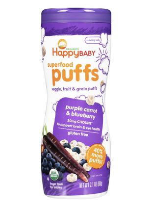 Органические колечки из злаков HappyBaby Superfood Puffs (60 г...