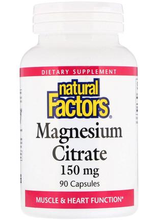 Natural Factors, цитрат магнію, 150 мг, 90 капсул