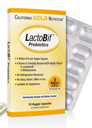 Пробіотики, Probiotic LactoBif, 5 млрд, 10 капсул. 06/2024