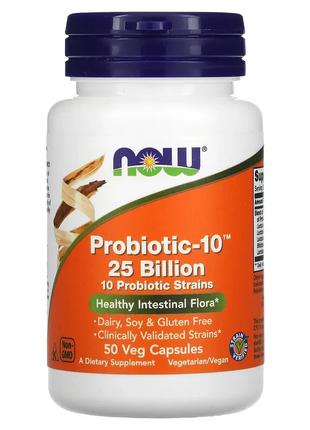 NOW Foods, Probiotic-10, 25 млрд, 50 вегетаріанських капсул