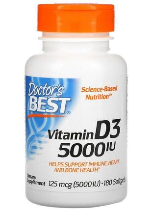 Doctor's Best, вітамін D3, 125 мкг (5 000 МО), 180 капсул