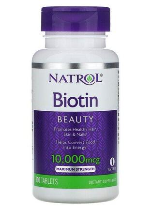 Natrol, биотин, максимальная сила действия, 10 000 мкг, 100 та...