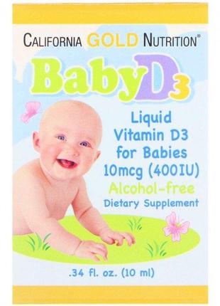 California Gold Nutrition, вітамін D3 у рідкій формі для дітей...