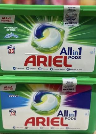 Капсули для прання Ariel 3 in 1 White 33 шт гірське джерело