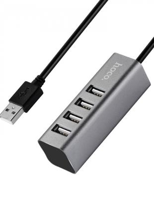 USB хаб расширитель HUB адаптер Hoco HB1 (USB to USB2.0*4). Grey