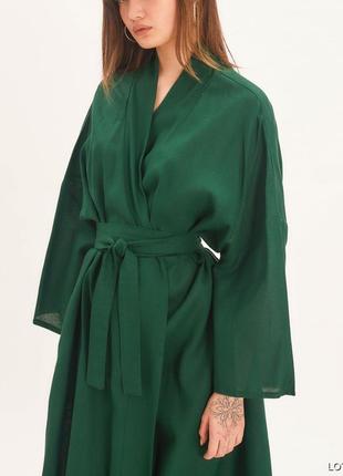 Зеленое платье на запах с широкими рукавами в стиле кимоно из ...