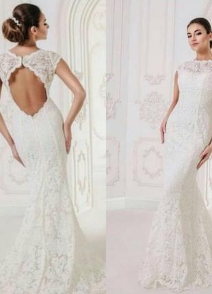 Весільна сукня біле гіпюрове плаття довге мереживо з відкритою...