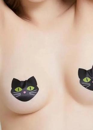 Наклейки на грудь "коты", цвет черный - размер 6*7см