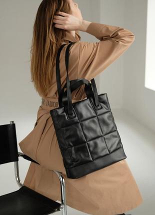 Женская сумка черная стеганая сумка черный шопер шоппер