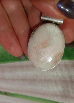 Кулон натуральный камень сколесцит в индийском серебре