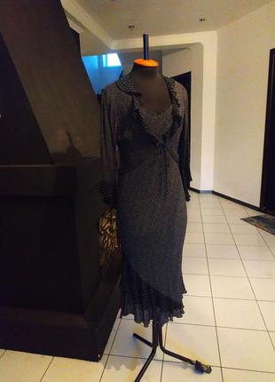 Плаття в горошок з накидкою шифон максі білизняний стиль