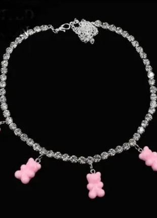 Ожерелье с мишками розовый - длина 35см + 22см, (ругелируется)...