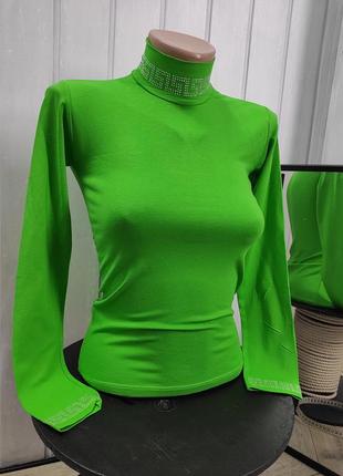 Женский базовый гольф зелёная водолазка со стразами футболка с...