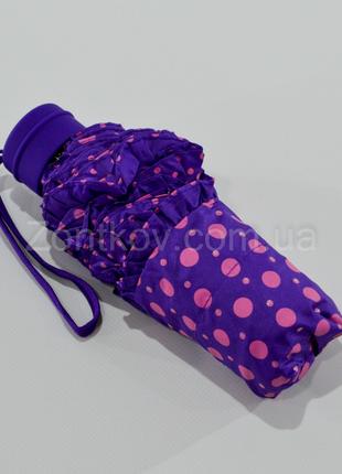 Мини зонтик фиолетовый в горошек с рющей по краю