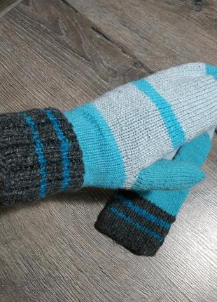 Варежки, рукавицы ручной работы в голубых тонах