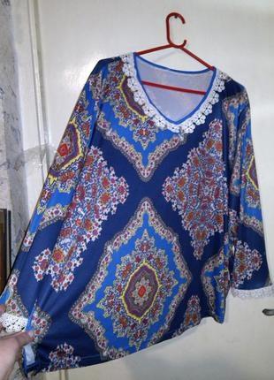 Женственная,трикотаж-масло блузка,с кружевом,большого размера,...