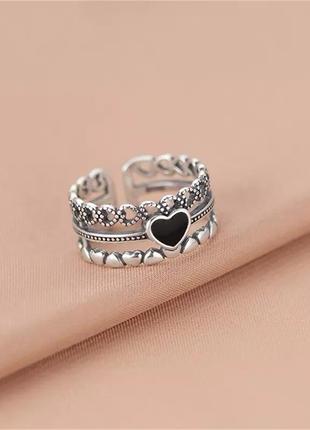 Широкое кольцо сердце серебро 925 покрытие каблучка кільце серце