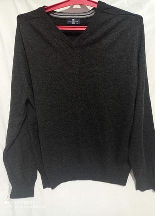 Шерстяной тёмно-серый базовый пуловер качество woolmark новая ...