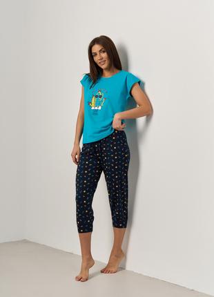 Женская пижама футболка с капри - кактусы