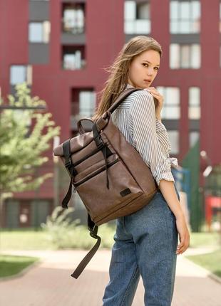 Жіночий рюкзак рол sambag rolltop zard коричневий нубук