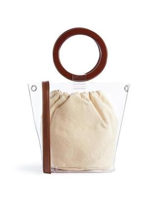Прозрачная сумка бочонок круглая с мешком внутри с деревянными...