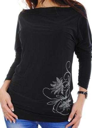 Черная женская блуза с длинным рукавом, размер xl