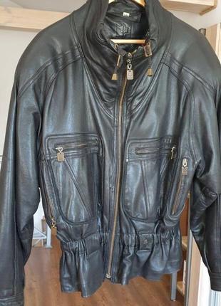 Куртка бомбер кожаная, винтаж,  стиль 90-х, разм 52