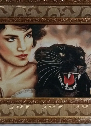 Картина гобелен "Девушка и пантера "