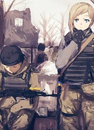 Шеврон в стиле аниме с украинскими бойцами (Нашивка, Патчи)