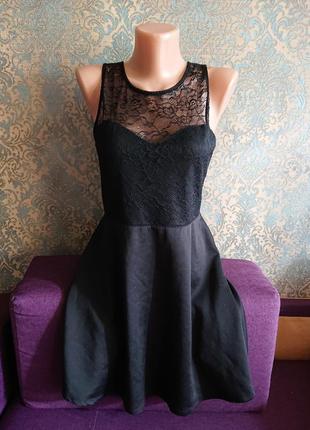 Красивое летнее черное платье с кружевом сарафан размер s/m