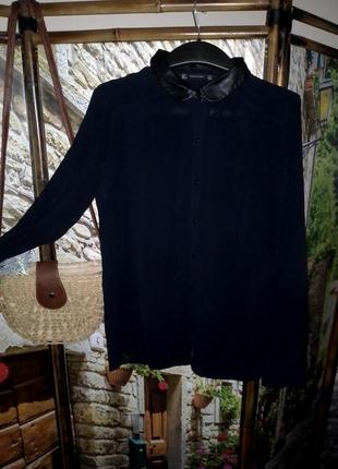 Шифоновая блуза с кожаным воротником zara