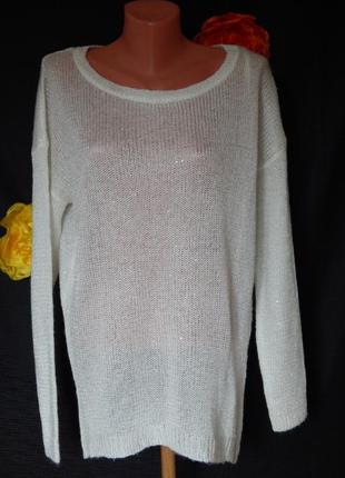Белый пуловер*свитшот со спущенными рукавами от janina(размер 40)