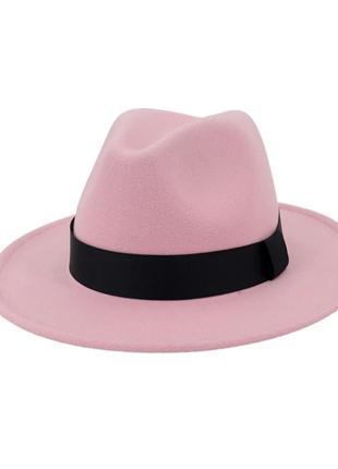 Стильная фетровая шляпа Федора с лентой Розовый