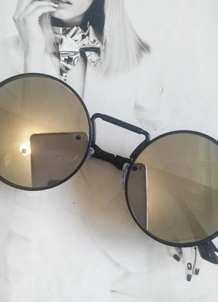 Круглые очки гоглы с пружинами Серебро в черном