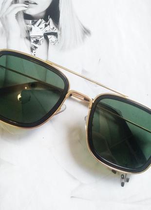 Солнцезащитные очки в металлической оправе Зелёный в золоте
