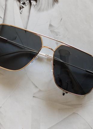 Квадратные очки авиаторы в тонкой оправе Черный в золоте