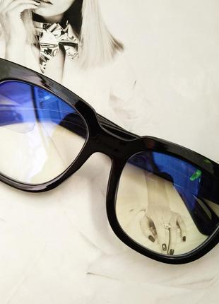 Имиджевые очки в широкой оправе с анти блик Черный с серебром