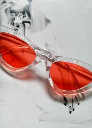 Треугольные очки солнцезащитные кошачий глаз Прозрачный+оранжевый