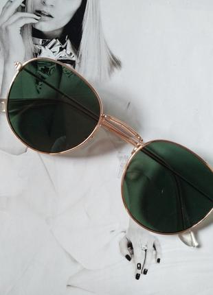 Солнцезащитные ретро очки Зелёный с золотом