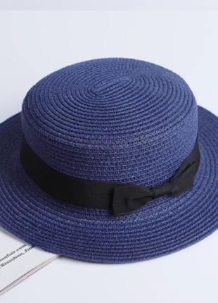Детская шляпка соломенная синий