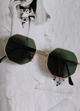 Солнцезащитные очки многоугольник Зелёный/Золотой (7694)