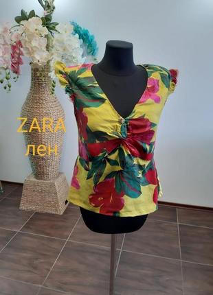 Блуза в цветочный принт zara лен